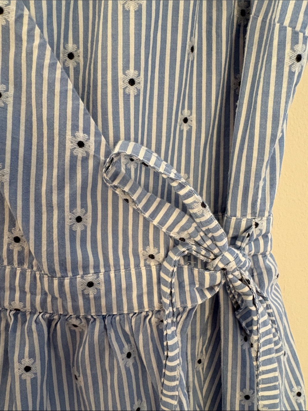 LOFT Blue and White Striped Eyelet Tie-Waist Sundress